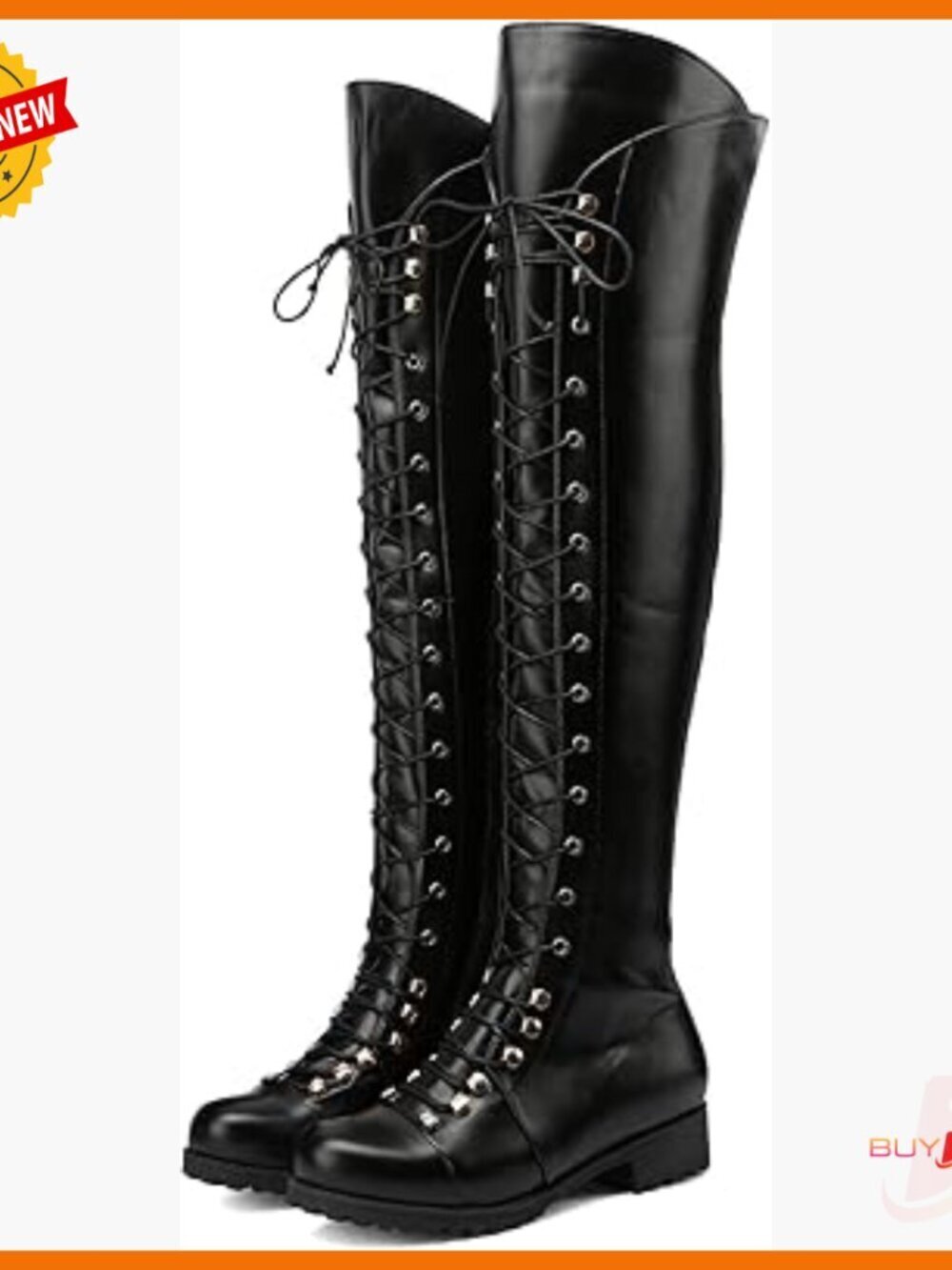 Over The Knee Flat Boots Lace-Up Riding Boots Synthetic Leather
